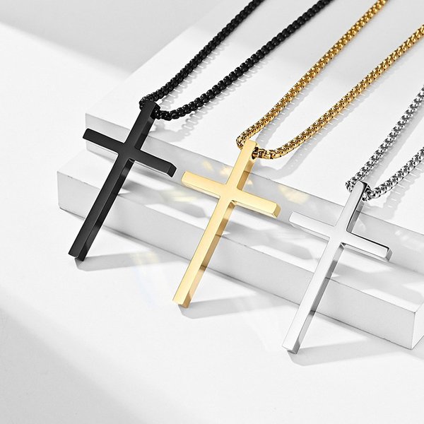 Cross-Border European And American New Style Necklace For Men Trendy Versatile Stainless Steel Cross Pendant Sweater-image