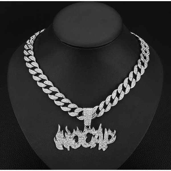 Personalized Hip-Hop Letter Flame Pendant For Men's Necklaces With Niche Design, Fashionable Inlaid Full Diamond-image