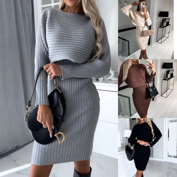 Women's fashion solid color two-piece sweater dress