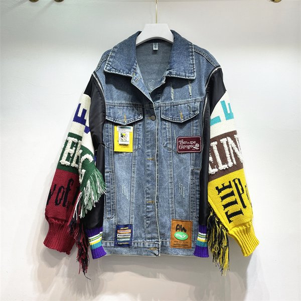 Women's Clothing Autumn Loose Tassel Fashionable Heavy Embroidery Splicing Denim Jacket Tops-image