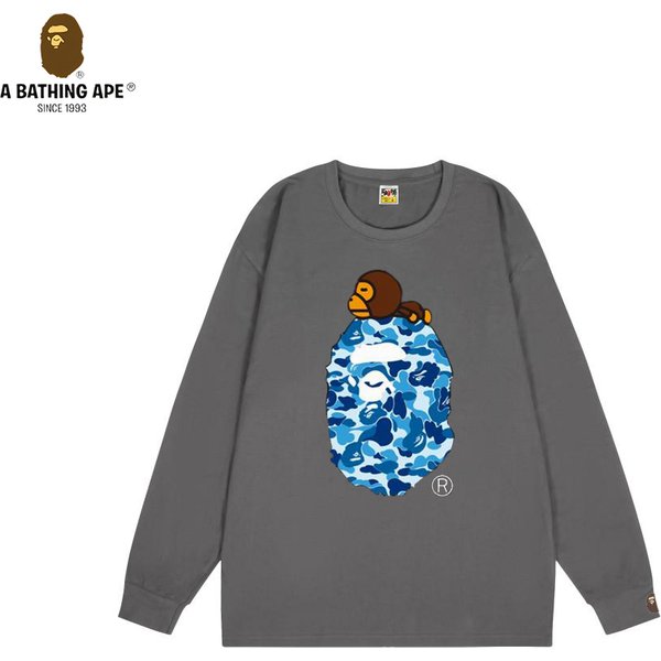 A Bathing APE BAPE-Pure Cotton Hooded Sweatshirt With Apeman Head And Little Ape Print, Round Neck, Long Sleeves