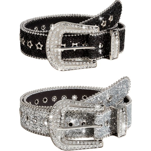 Rhinestone Belt Women's Ins Style Wide Belt Decoration European and American Fashion Personality Sequin Jeans with All-match Design Sense