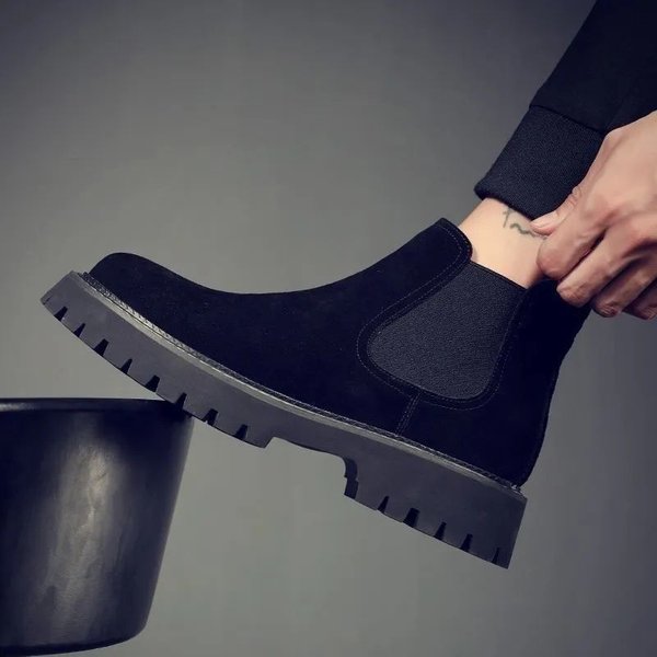 Martin Boots Men's Shoes Chelsea Tooling Shoes Men's Short Boots Fleece High-top Shoes Flip Leather Shoes