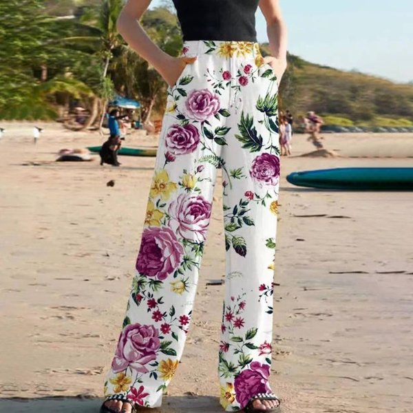 Women's Clothing Trousers Positioning Printing High Waist Pocket Loose Casual Pants