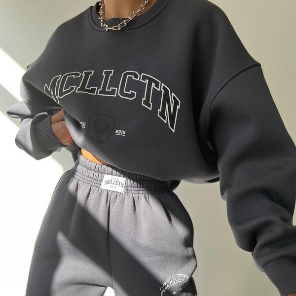Women's Clothing casual fashion printed thickened suit plus velvet sweatshirt long sleeved pants suit