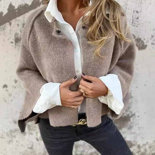 Women's Clothing Autumn And Winter Loose Short Cashmere Long Sleeve Jacket-image