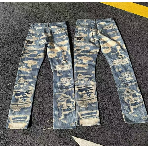 Men's Vintage Washed Jeans - Digital Print Wide Leg Denim | Retro Straight Bootcut Pants-image