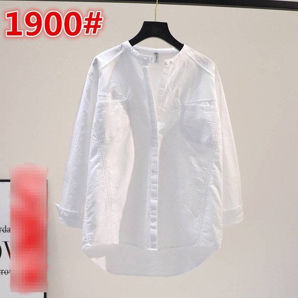 Korean Style Women's Cotton Long Sleeve Shirt – Loose Fit Round Neck Top With Double Pockets, Spring Casual Blouse-image