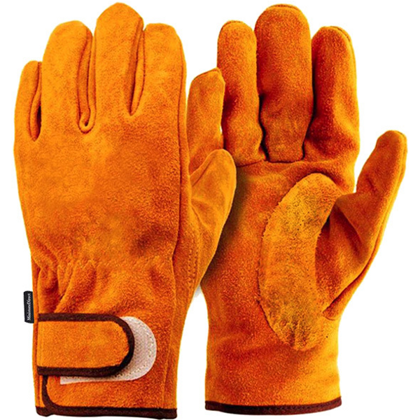 Cowhide Labor Protection Gloves Velcro Two Layer Leather Gloves Barbecue Gloves