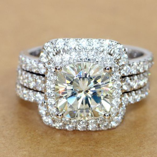 Jewelry & Accessories New Exquisite Full Diamond Zircon Women's Ring Copper Plated Platinum Combination Ring Three Sets Of Rings-image