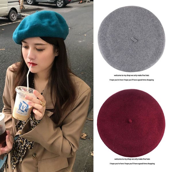 Woolen Beret Female Ishihara Satomi Same Style Beret Autumn And Winter Wool Beret Retro Blue Painter's Cap-image
