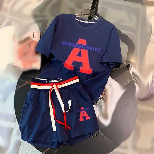 Women's Summer New Loose Pants Short Sleeve Fashion Running Two-piece Set Fashionable And Western Style