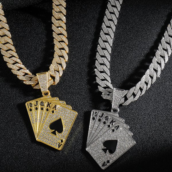 Street Rap Playing Card Pendant Hip Hop Street Dance Punk Necklace Hiphop Niche Men's Cuban Necklace-image