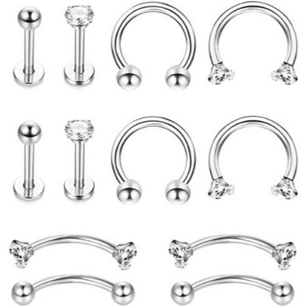12-Piece Set Puncture Jewelry Nose Ring Nose Nail Eyebrow Nail Lip Nail Earring-image