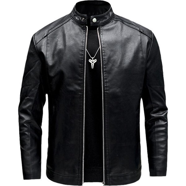 Men's Clothing Motorcycle Leather Jacket Casual Versatile Slim Fit Plus Velvet Thickened Large Size Leather Jacket-image