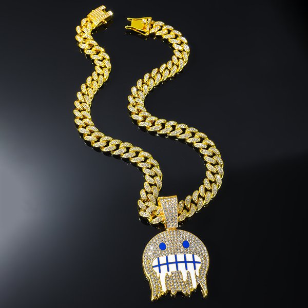 Ice face emoji expression pendant Cuban chain full of diamond hip hop jewelry trendy men's pendant jewelry