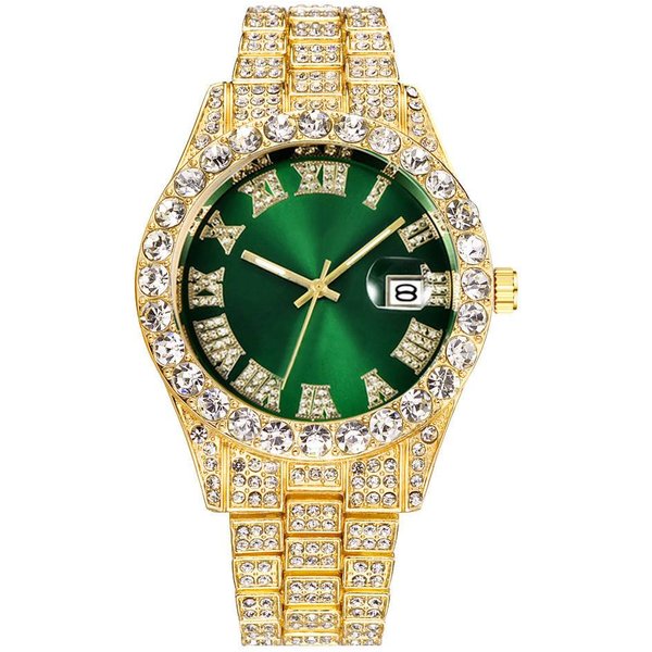 Hiphop Watch Europe And The United States Explosive Men's Steel Belt Hip Hop Full Diamond Watch Diamond Calendar Men's Quartz Watch-image