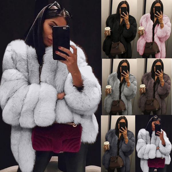 Women's Faux Fur Coat Faux Fox Fur Mid-Length Splicing Artificial Fur-image