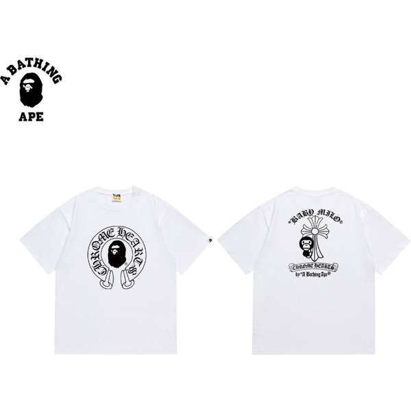 A Bathing Ape Bape-Bape&Chrome Ape Head Collaboration Croheart Classic Letter Printed Cotton Short Sleeve-image