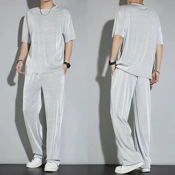 Men's Clothing summer casual fashion straight sports style loose straight trousers solid color versatile tops short sleeves thin style