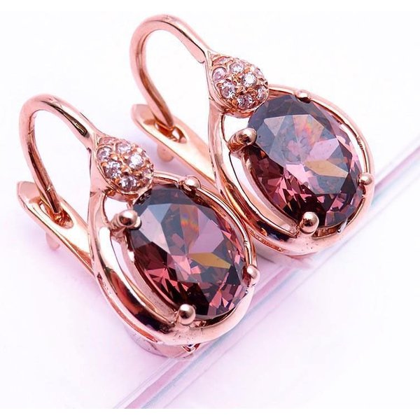 Women's Jewelry Purple Gold Plated With Rose Gold Fashionable Shiny Colored Gold Inlaid Zircon Smoky Zircon Earrings