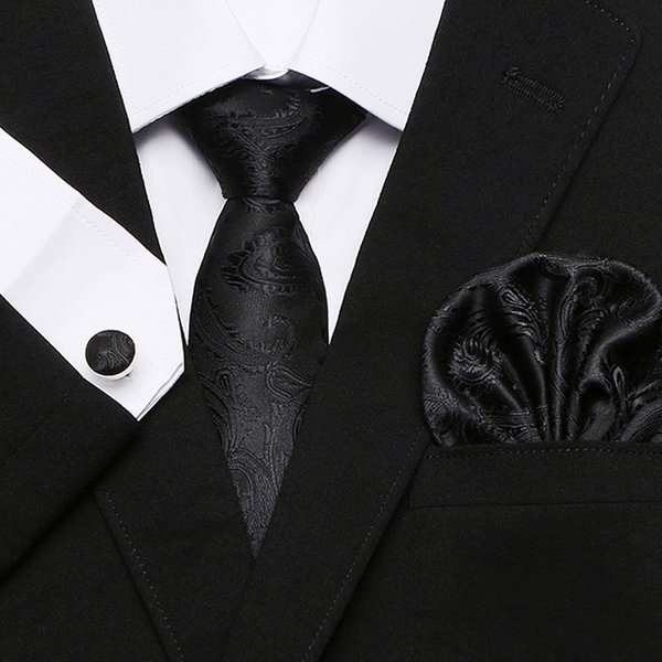Top Grade Hot Sale Handkerchief Pocket Squares Cufflink Set Necktie Printed Wedding Tie-image
