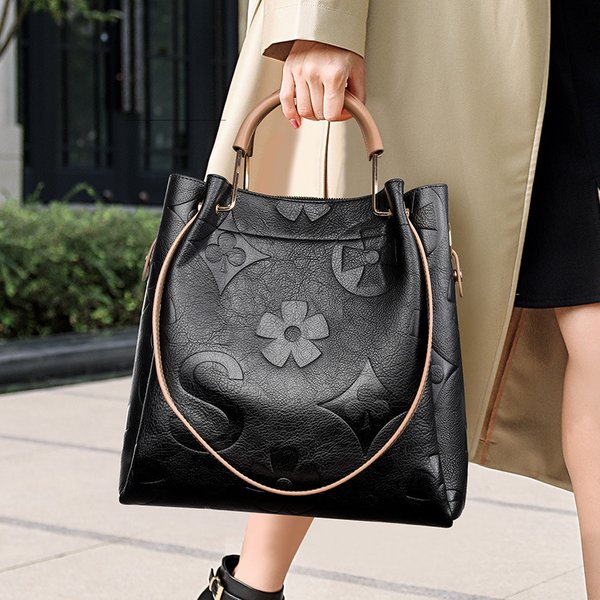 2023 New Fashion Texture Handbag Female European And American Retro Large-Capacity Bucket Bag-image