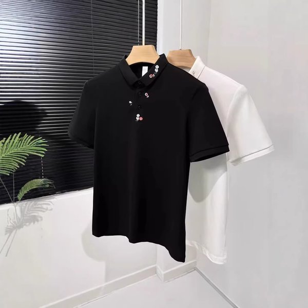 Men's Clothing Luxury Embroidered Shirt For Men Casual Trendy Turn Down Collar Short Sleeved T Shirt Summer Fashion Versatile-image