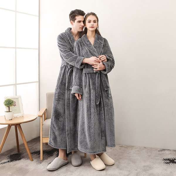 Autumn and Winter Waisted Beibei Velvet Couple Nightgown Men and Women Thickened Large Size Bathrobe Pajamas Lengthened White Nightgown