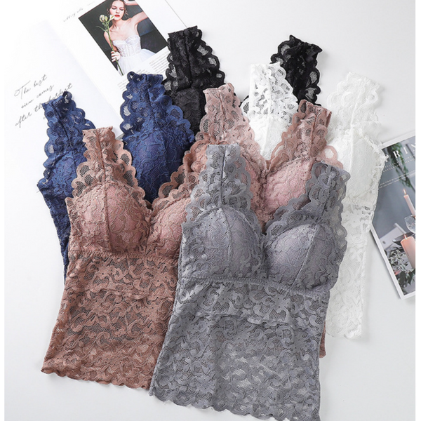 Women's Lace Tube Top V-Neck Wide Strap Anti-Exposure Bottom Wrap Chest Pad Included Vest Style Underwear