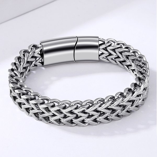Men's Titanium Fashion Double Row Stainless Steel Hip Hop Trendy Thick Magnetic Clasp Cuban Bracelet-image