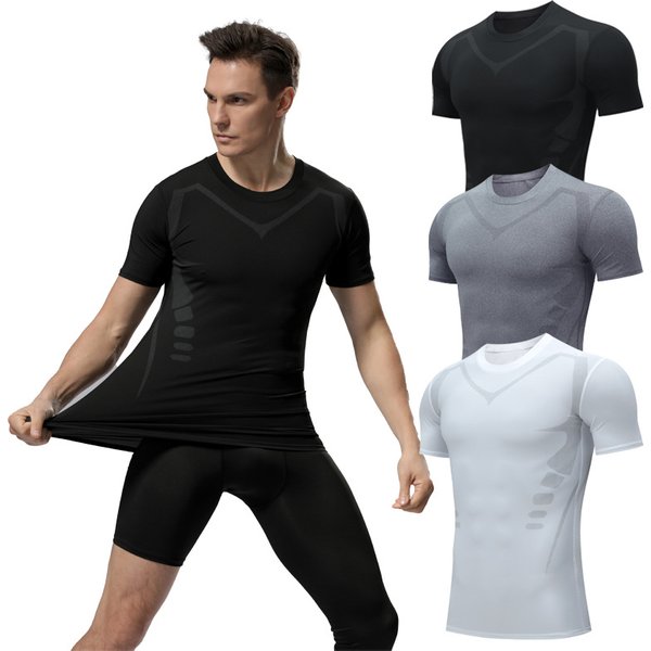 Men's Clothing Fitness Wear Men's High Spring Short Sleeve Quick Dry Sports Tights Printed Running-image
