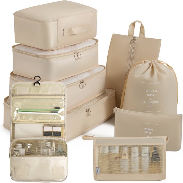 Travel Storage Bag Eight Piece Set Storage Bag Waterproof Oxford Cloth Business Trip Travel Makeup And Toiletries Classification Storage Set-image