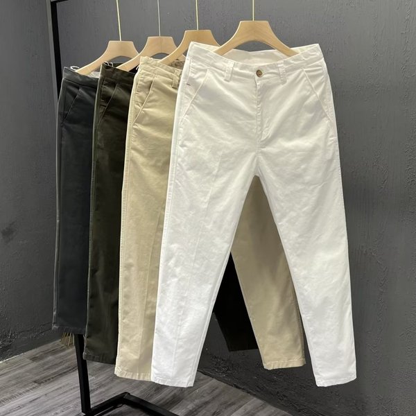 Men's Slim Straight Chino Pants – Lightweight Cotton, Stretch Comfort, Smart Casual (White/Light Khaki/Dark Grey/Green, 28-38)-image