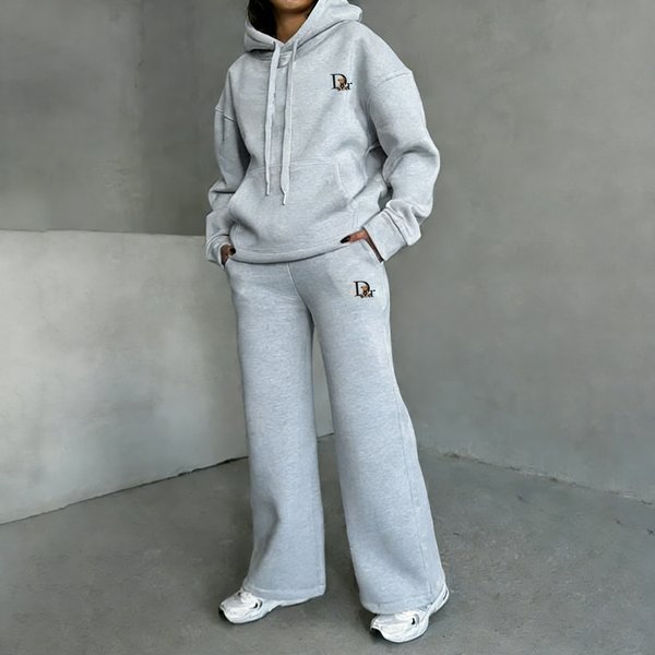 Women's Premium Fleece Tracksuit - Oversized Hoodie & Wide-Leg Sweatpants With Subtle Print Accents-xiaoxiong