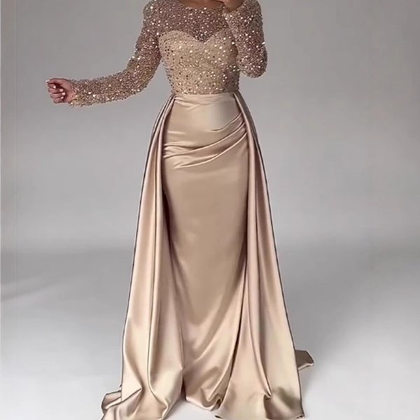 Women's Clothing Banquet Long Sleeved Temperament Socialite Annual Meeting Host Aura Queen Sequined Evening Dress