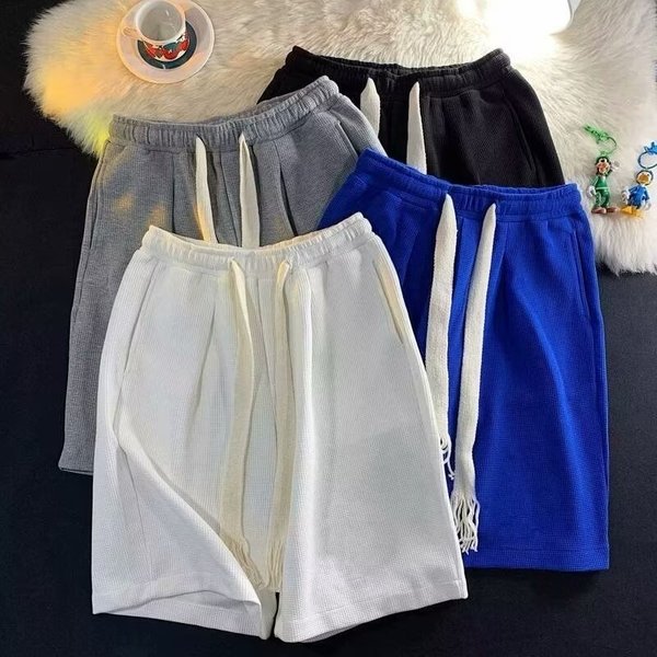 Men's Clothing Solid Color Waffle Shorts For Men And Women Summer Home Loose Fit Casual Pants Thin Outer Wear-image