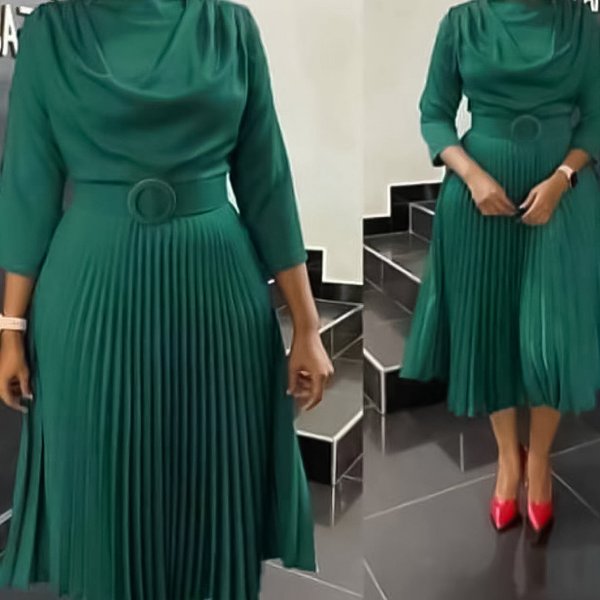 Women's Fashion African Large Size Solid Color Pleated-image