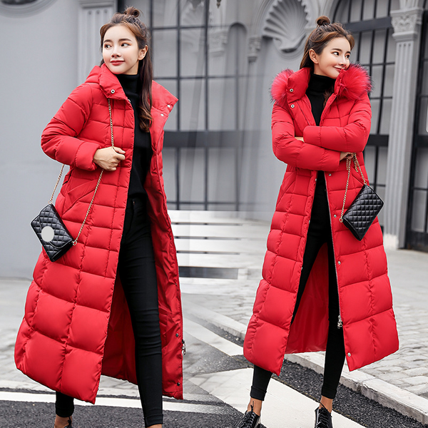 Women's Clothing Cotton Coat Women 2024 Winter New Long Knee Length Down Cotton Coat Women's Large Fur Collar Slim Fit Thickened Cotton Coat Women-image
