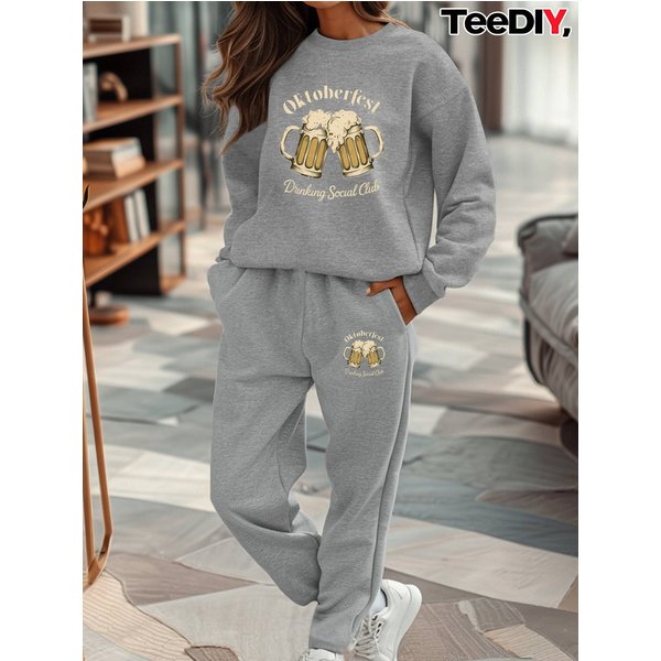 Solid Color Hoodie Set With Threaded Bottom For Men's And Women's Casual Sportswear, Sweatpants And Sweatpants Set-image