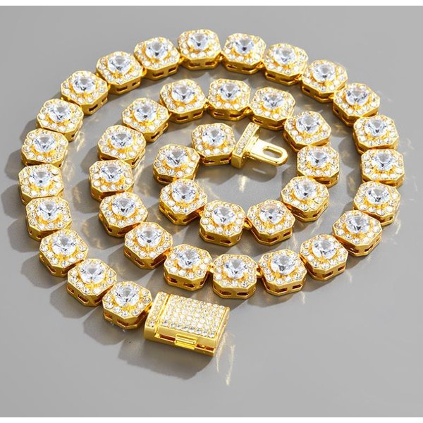 Men/Women Fashion Europe/America Hip Hop Punk Crystal Diamond Cuban Link Chain 11mm Width Rock Candy Chain Solid Back Necklaces Jewelry For Men