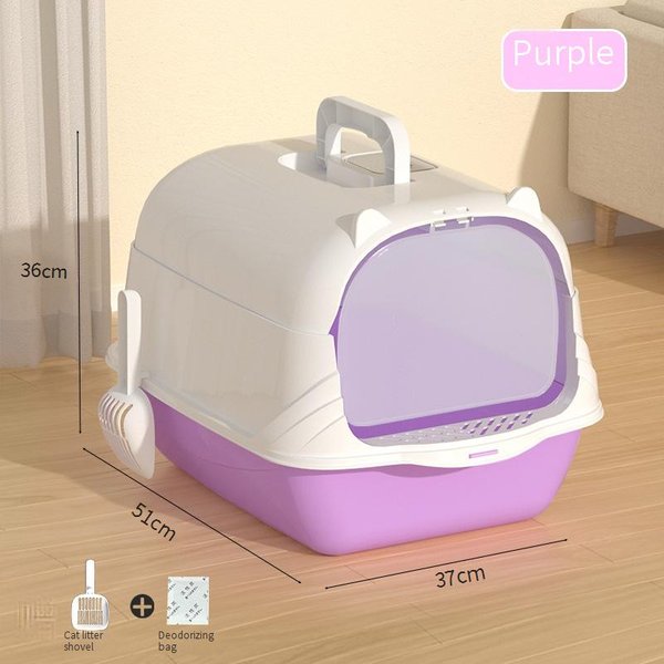 Pet Products Cat Litter Box Fully Enclosed Large Anti Splash Deodorizing Cat Toilet With Handle Flip Cover Cat Feces Box-image