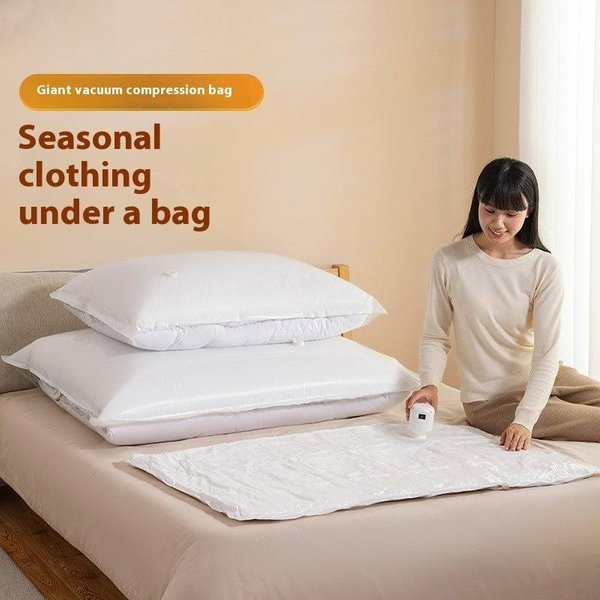 Vacuum Storage Bags - No-Pump Hand Roll Compression Bags For Blankets & Clothes, Pure White-image