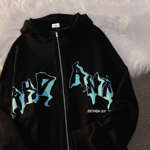 Men's Clothing Letter Print Hoodie Cardigan Zipper Sweater Casual Jacket-image