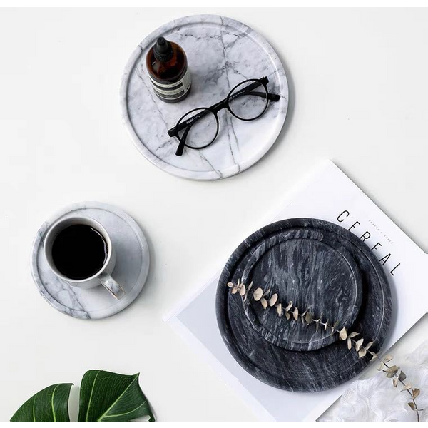 Black & White Natural Marble Tray - Jewelry & Cosmetic Display Stand With Groove Home Decor Luxury Stone Serving Dish Elegant Vanity Organizer