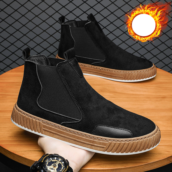New casual cotton boots with fleece summer fashion thermal insulation cotton shoes men's leather boots soft soled men's shoes outdoor sports shoes