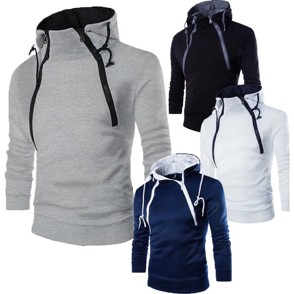 Hot Selling Spring And Autumn New Fashion Front Double Zipper Cardigan Contrast Color Hooded Jacket Size Fleece Hoodie-image