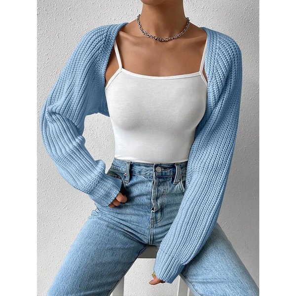 Women's Ribbed Shawl Sweater Jacket Solid Color Knitted Cardigan Simple Versatile European American Style Hot Sale-image
