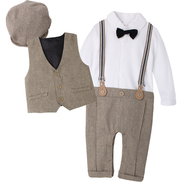 Children's Jumpsuit Crawl Suit + Artist Hat + Vest 3 Piece Baby Suit-image
