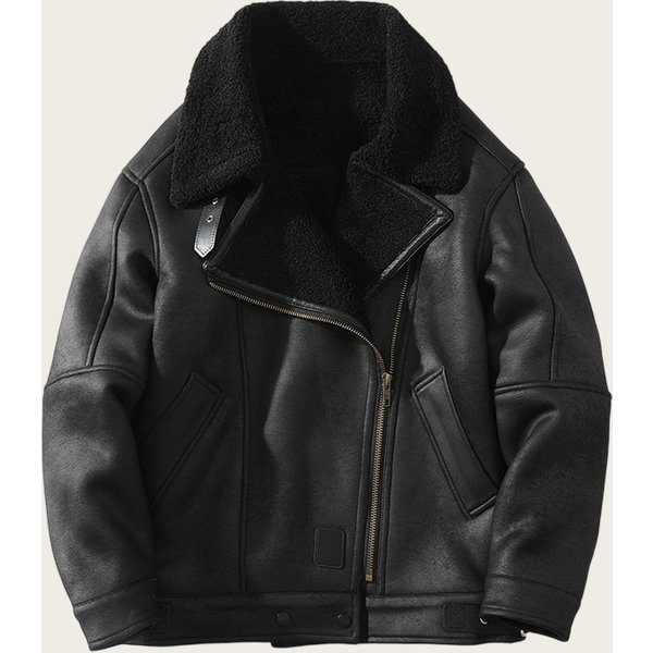 Men's Faux Leather Biker Jacket – Fleece Lined Winter Coat With Asymmetric Zipper (Sizes M-5XL, Black)-image